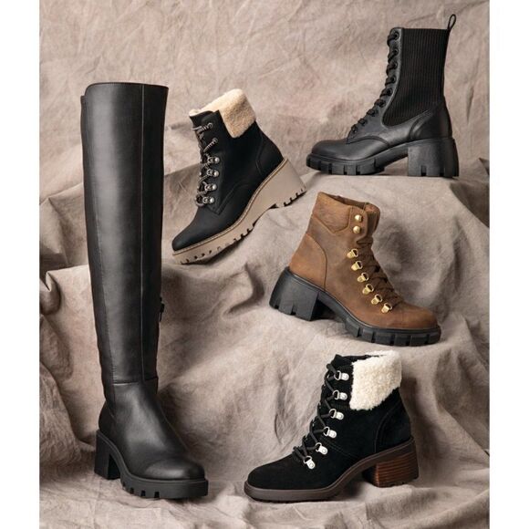 NEW IN BOX STEVE MADDEN GENUINE LEATHER HINT LACE UP HIKER BOOTS COGNAC COLOR - Picture 2 of 11